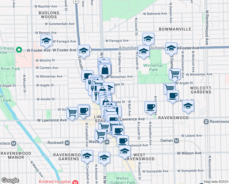 map of restaurants, bars, coffee shops, grocery stores, and more near in Chicago