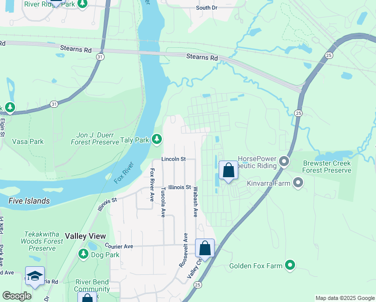 map of restaurants, bars, coffee shops, grocery stores, and more near 7N030 Wabash Avenue in St. Charles