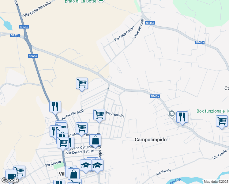 map of restaurants, bars, coffee shops, grocery stores, and more near 15 Via Giuseppe Garibaldi in Villanova