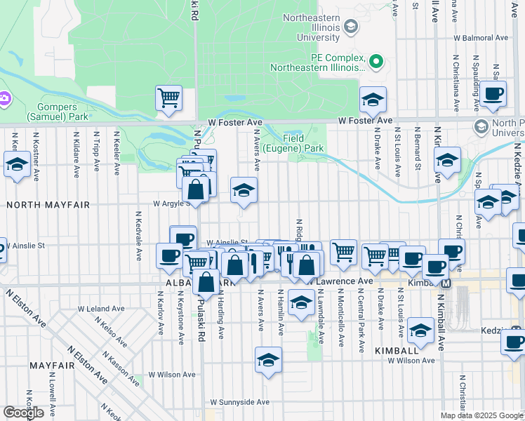 map of restaurants, bars, coffee shops, grocery stores, and more near 4947 North Avers Avenue in Chicago