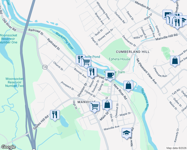 map of restaurants, bars, coffee shops, grocery stores, and more near 72 Railroad Street in Lincoln