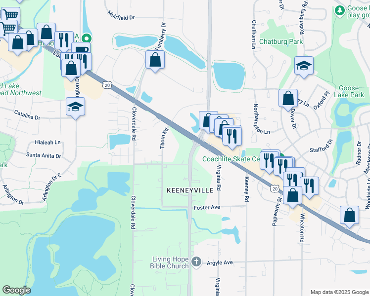 map of restaurants, bars, coffee shops, grocery stores, and more near 6N614 Gary Avenue in Roselle