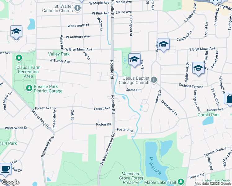 map of restaurants, bars, coffee shops, grocery stores, and more near 649 Walnut Oaks Drive in Roselle