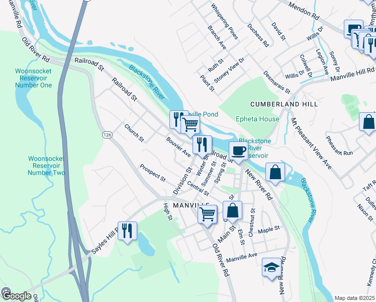 map of restaurants, bars, coffee shops, grocery stores, and more near 19 Bouvier Avenue in Lincoln