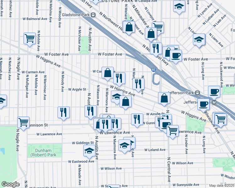 map of restaurants, bars, coffee shops, grocery stores, and more near in Chicago