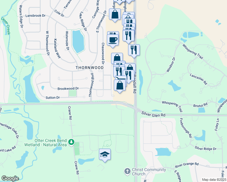 map of restaurants, bars, coffee shops, grocery stores, and more near 901 Sunrise Drive in South Elgin