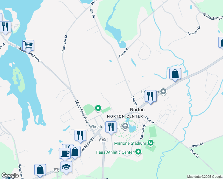 map of restaurants, bars, coffee shops, grocery stores, and more near in Norton