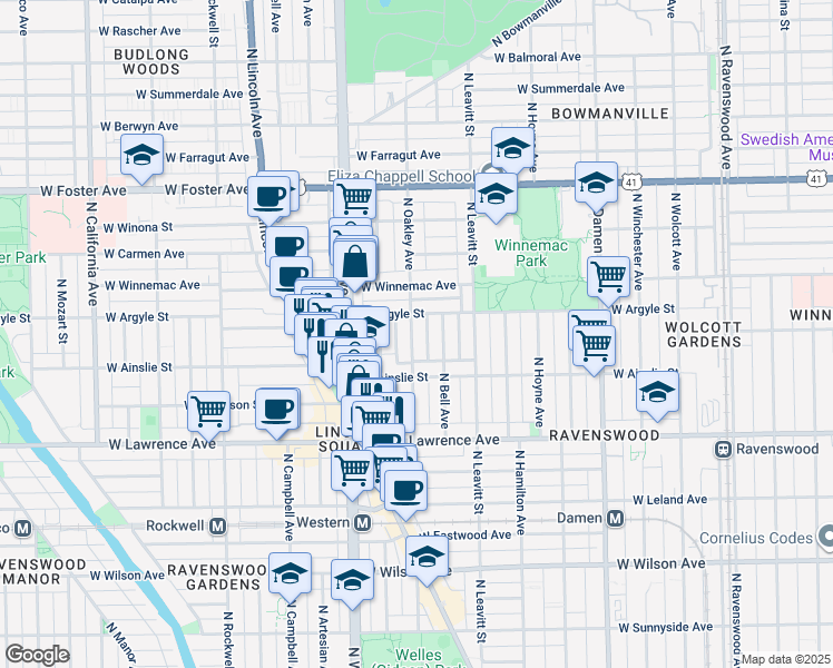 map of restaurants, bars, coffee shops, grocery stores, and more near in Chicago