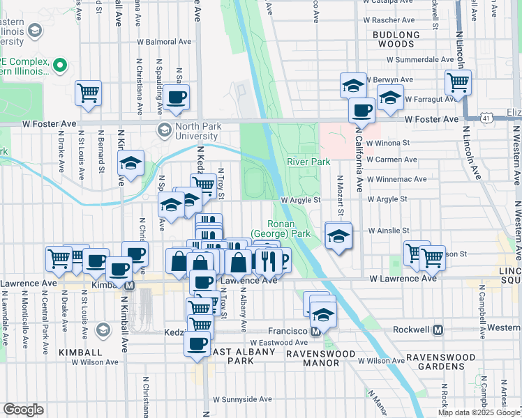 map of restaurants, bars, coffee shops, grocery stores, and more near in Chicago