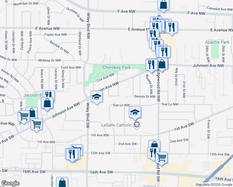 map of restaurants, bars, coffee shops, grocery stores, and more near 3934 Rollingwood Drive Northwest in Cedar Rapids