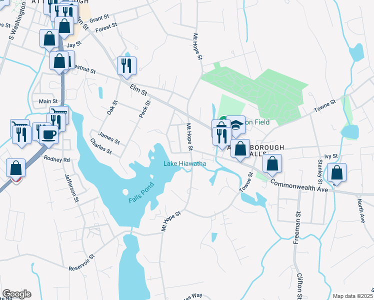 map of restaurants, bars, coffee shops, grocery stores, and more near 426 Mount Hope Street in North Attleborough
