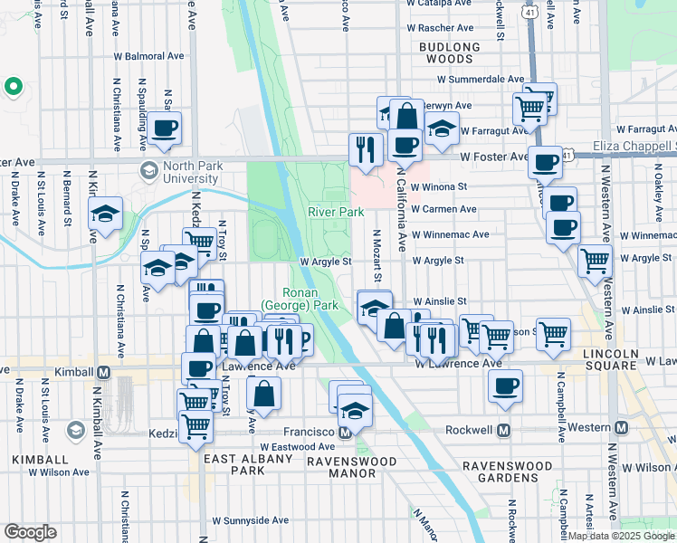 map of restaurants, bars, coffee shops, grocery stores, and more near in Chicago