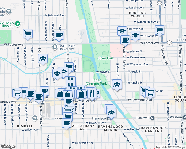 map of restaurants, bars, coffee shops, grocery stores, and more near in Chicago