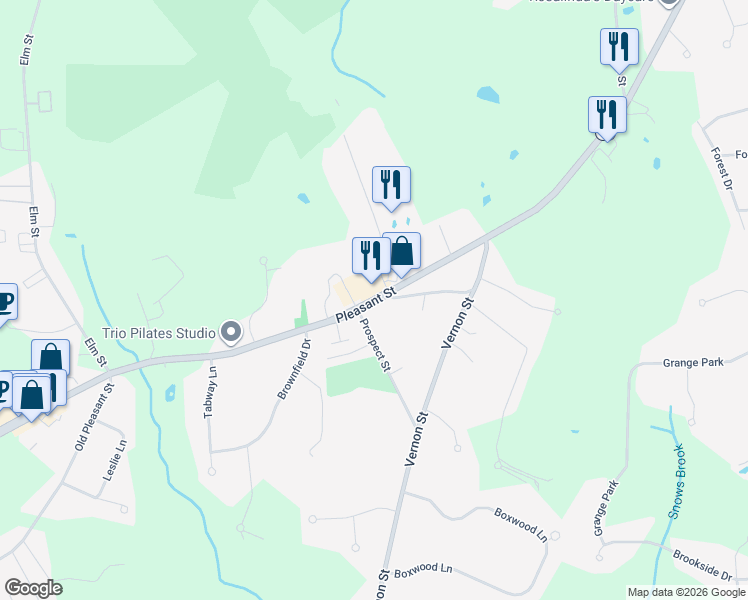 map of restaurants, bars, coffee shops, grocery stores, and more near 965 Pleasant Street in Bridgewater