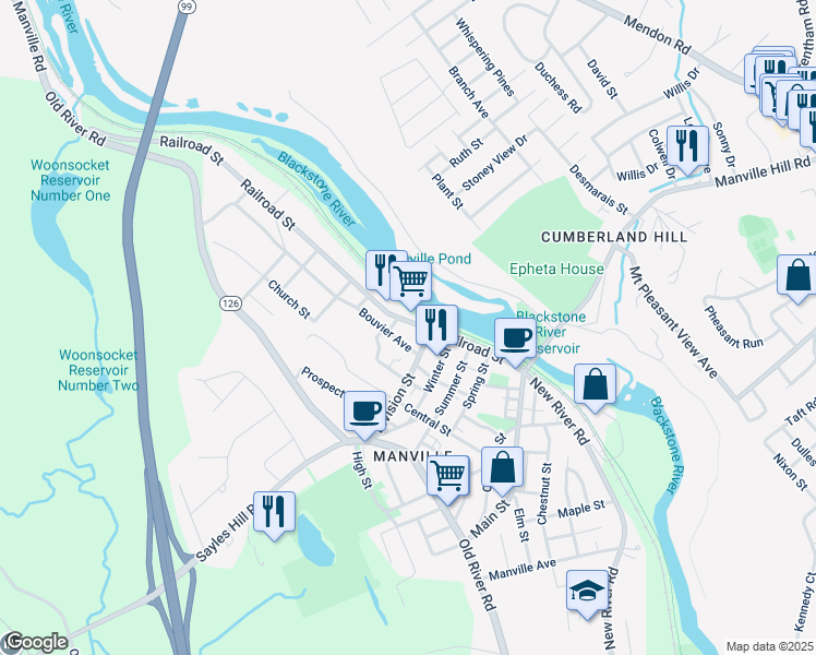 map of restaurants, bars, coffee shops, grocery stores, and more near 19 Bouvier Avenue in Lincoln