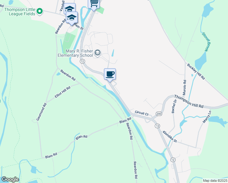map of restaurants, bars, coffee shops, grocery stores, and more near 682 Riverside Drive in Thompson