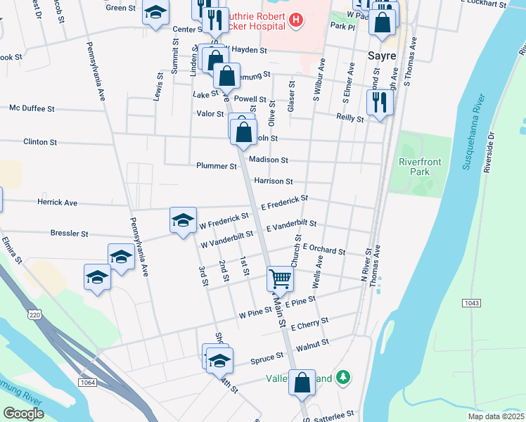 map of restaurants, bars, coffee shops, grocery stores, and more near 101-199 East Vanderbilt Street in Athens