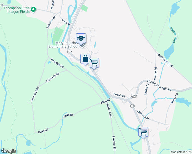 map of restaurants, bars, coffee shops, grocery stores, and more near 682 Riverside Drive in Thompson