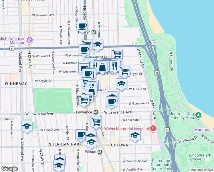 map of restaurants, bars, coffee shops, grocery stores, and more near in Chicago