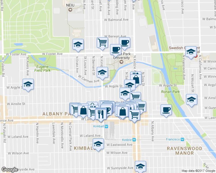map of restaurants, bars, coffee shops, grocery stores, and more near 4944 North Christiana Avenue in Chicago