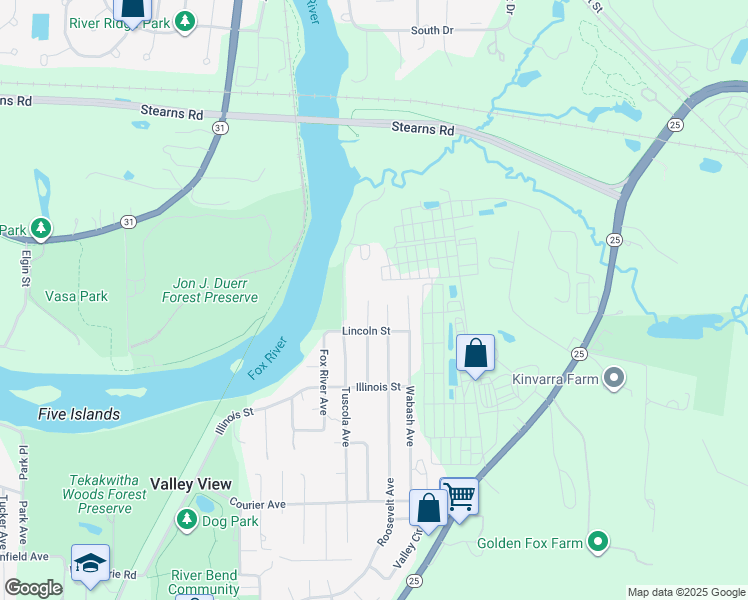 map of restaurants, bars, coffee shops, grocery stores, and more near 7N021 Tuscola Avenue in St. Charles