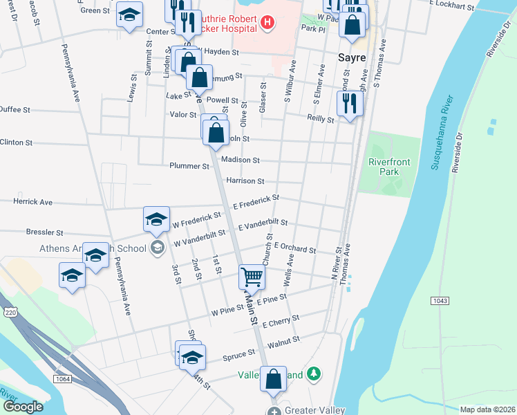 map of restaurants, bars, coffee shops, grocery stores, and more near 101-199 E Vanderbilt St in Athens