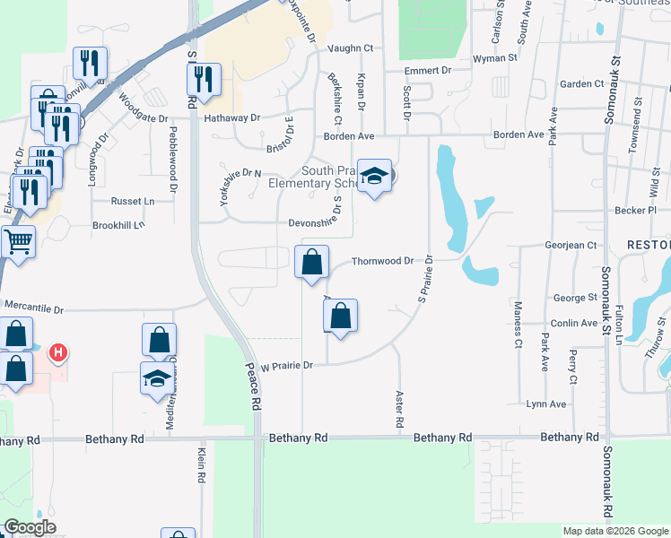map of restaurants, bars, coffee shops, grocery stores, and more near in Sycamore