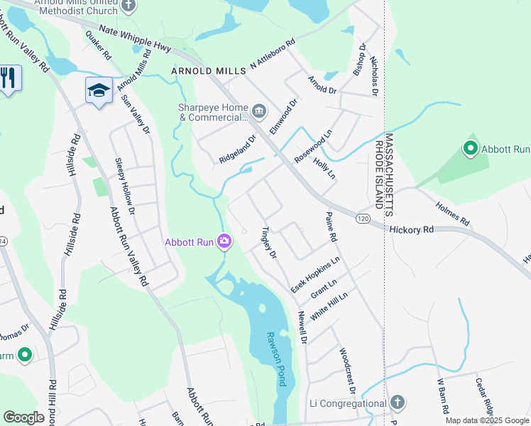 map of restaurants, bars, coffee shops, grocery stores, and more near 28 Tingley Drive in Cumberland