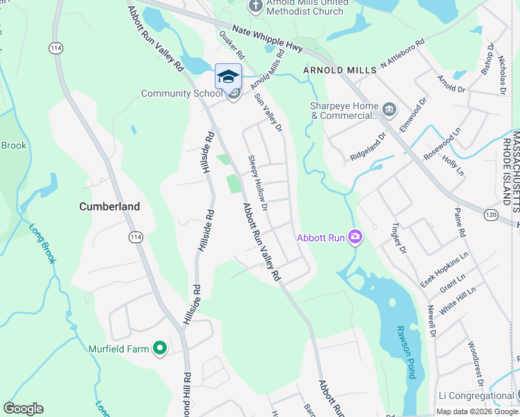 map of restaurants, bars, coffee shops, grocery stores, and more near 281 Abbott Run Valley Road in Cumberland