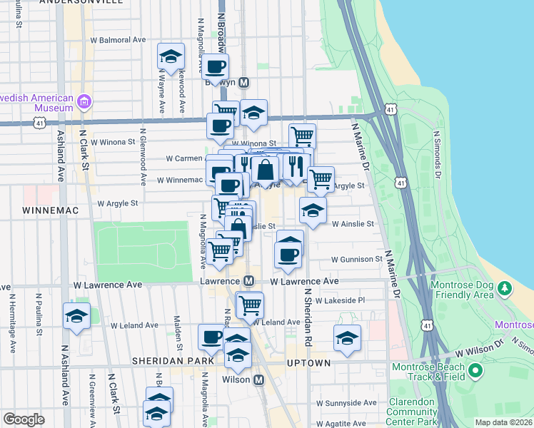 map of restaurants, bars, coffee shops, grocery stores, and more near in Chicago