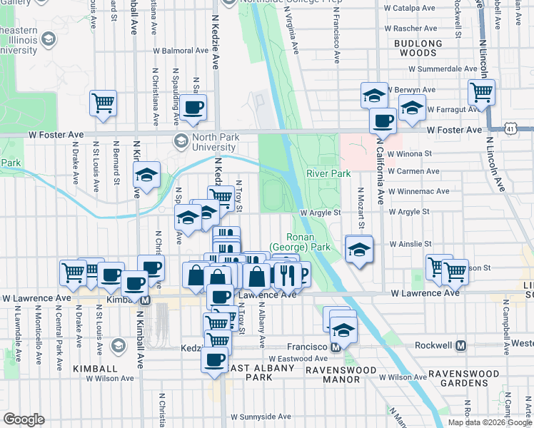 map of restaurants, bars, coffee shops, grocery stores, and more near in Chicago