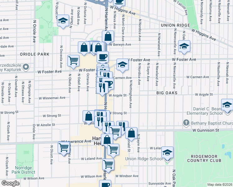 map of restaurants, bars, coffee shops, grocery stores, and more near 4949 North Neva Avenue in Chicago