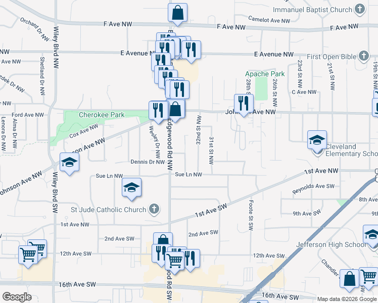 map of restaurants, bars, coffee shops, grocery stores, and more near 109 Patricia Lane Northwest in Cedar Rapids