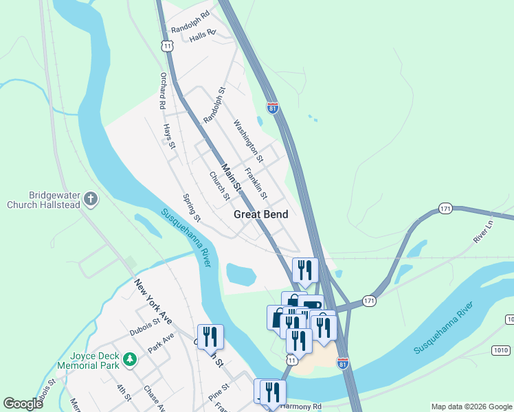 map of restaurants, bars, coffee shops, grocery stores, and more near 65 Kilrow Street in Great Bend