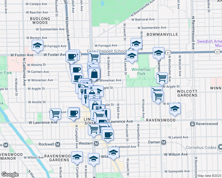 map of restaurants, bars, coffee shops, grocery stores, and more near in Chicago
