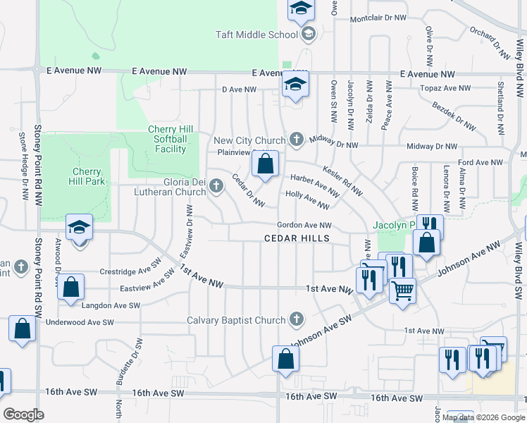 map of restaurants, bars, coffee shops, grocery stores, and more near 5435 Gordon Avenue Northwest in Cedar Rapids