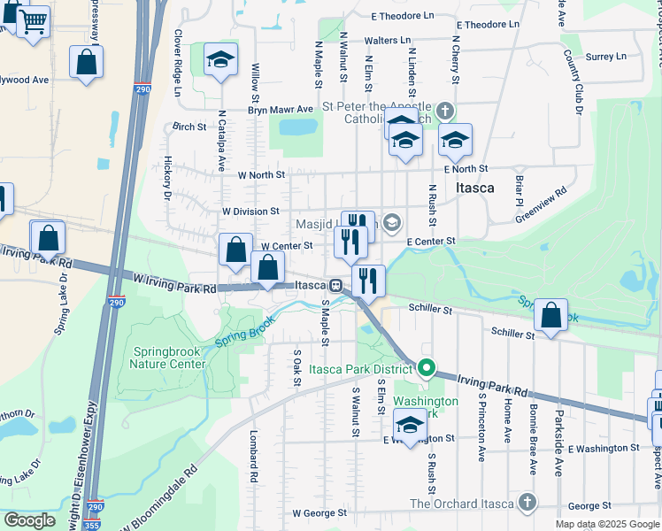 map of restaurants, bars, coffee shops, grocery stores, and more near in Itasca