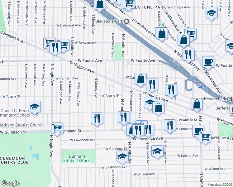 map of restaurants, bars, coffee shops, grocery stores, and more near in Chicago