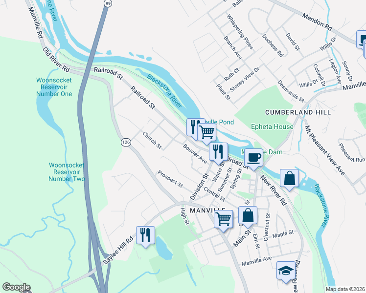 map of restaurants, bars, coffee shops, grocery stores, and more near 157 Railroad Street in Lincoln