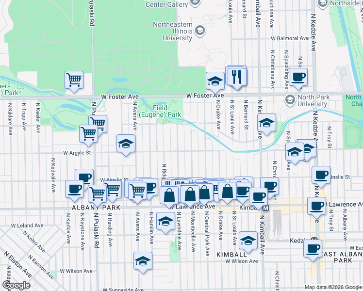 map of restaurants, bars, coffee shops, grocery stores, and more near 5011 Lawndale Avenue in Chicago