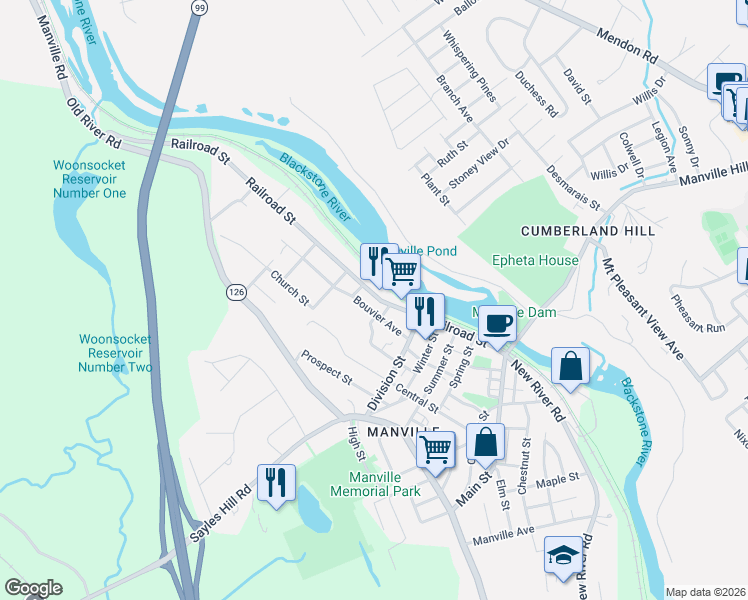 map of restaurants, bars, coffee shops, grocery stores, and more near 144 Railroad Street in Lincoln