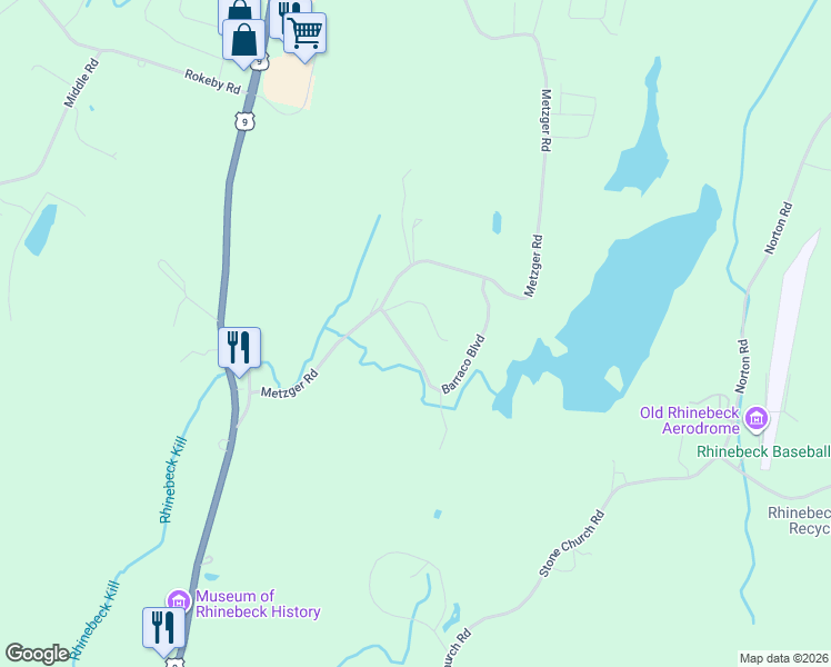 map of restaurants, bars, coffee shops, grocery stores, and more near 10 Rathbun Road in Rhinebeck