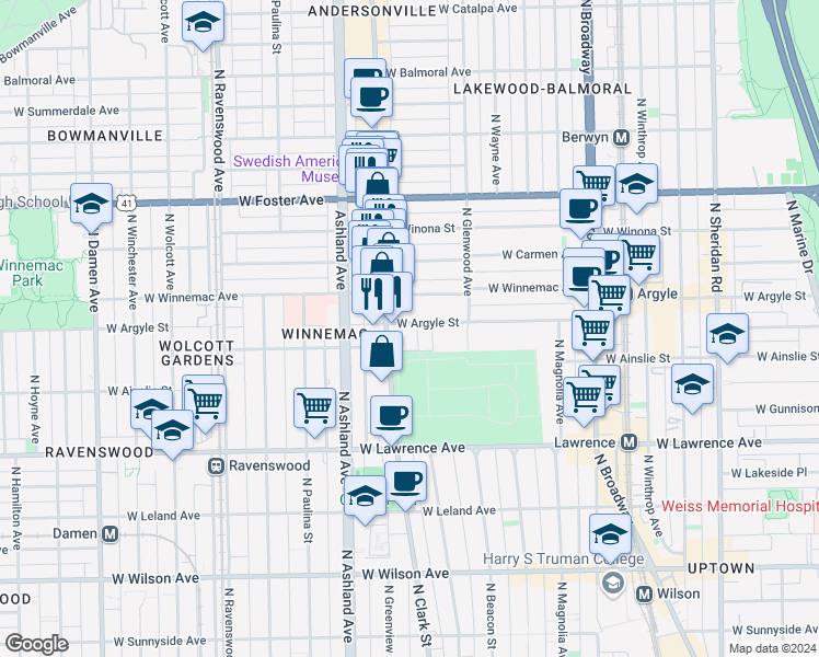 map of restaurants, bars, coffee shops, grocery stores, and more near in Chicago