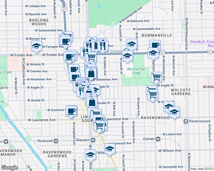 map of restaurants, bars, coffee shops, grocery stores, and more near in Chicago
