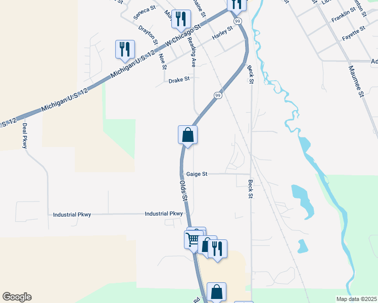 map of restaurants, bars, coffee shops, grocery stores, and more near 461 Olds Street in Jonesville