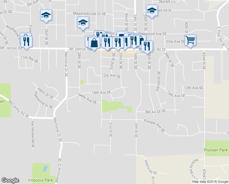 map of restaurants, bars, coffee shops, grocery stores, and more near 3211 14th Avenue Southeast in Cedar Rapids