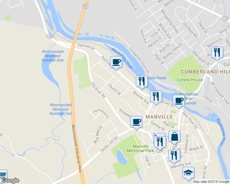 map of restaurants, bars, coffee shops, grocery stores, and more near 120 Church Street in Lincoln