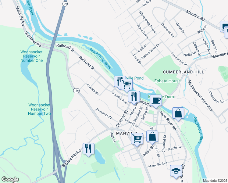 map of restaurants, bars, coffee shops, grocery stores, and more near 157 Railroad Street in Lincoln