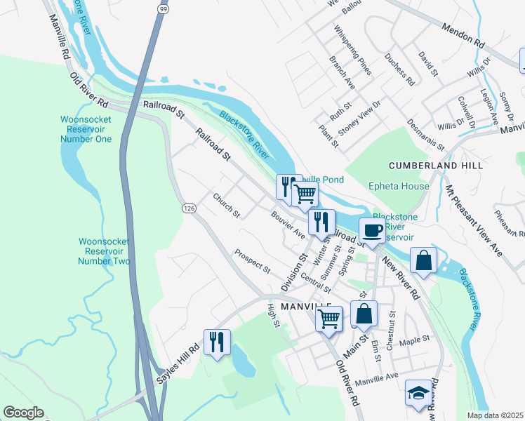 map of restaurants, bars, coffee shops, grocery stores, and more near 82 Bouvier Avenue in Lincoln