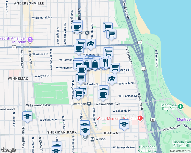 map of restaurants, bars, coffee shops, grocery stores, and more near in Chicago